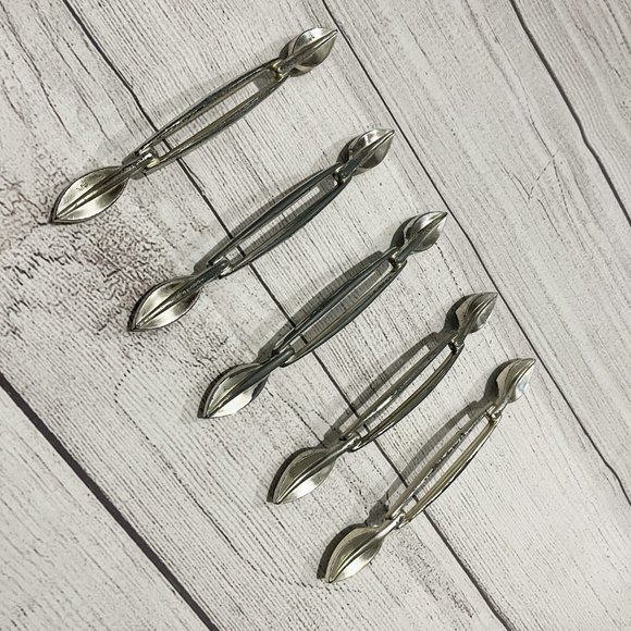 5 Real Mid-Century Silver Drawer Handles / Pulls Cabinets / Dressers 7" x .75" - Picture 3 of 4